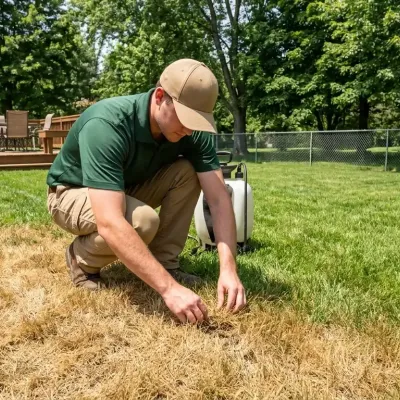 tech inspecting lawn