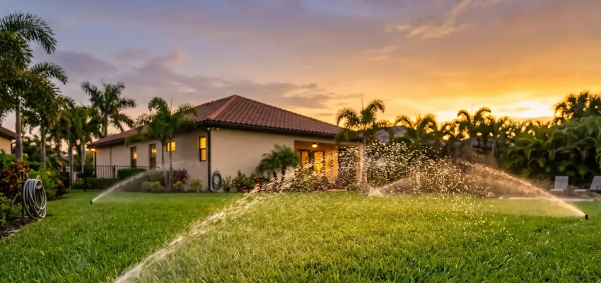 Florida lawn with sprinklers